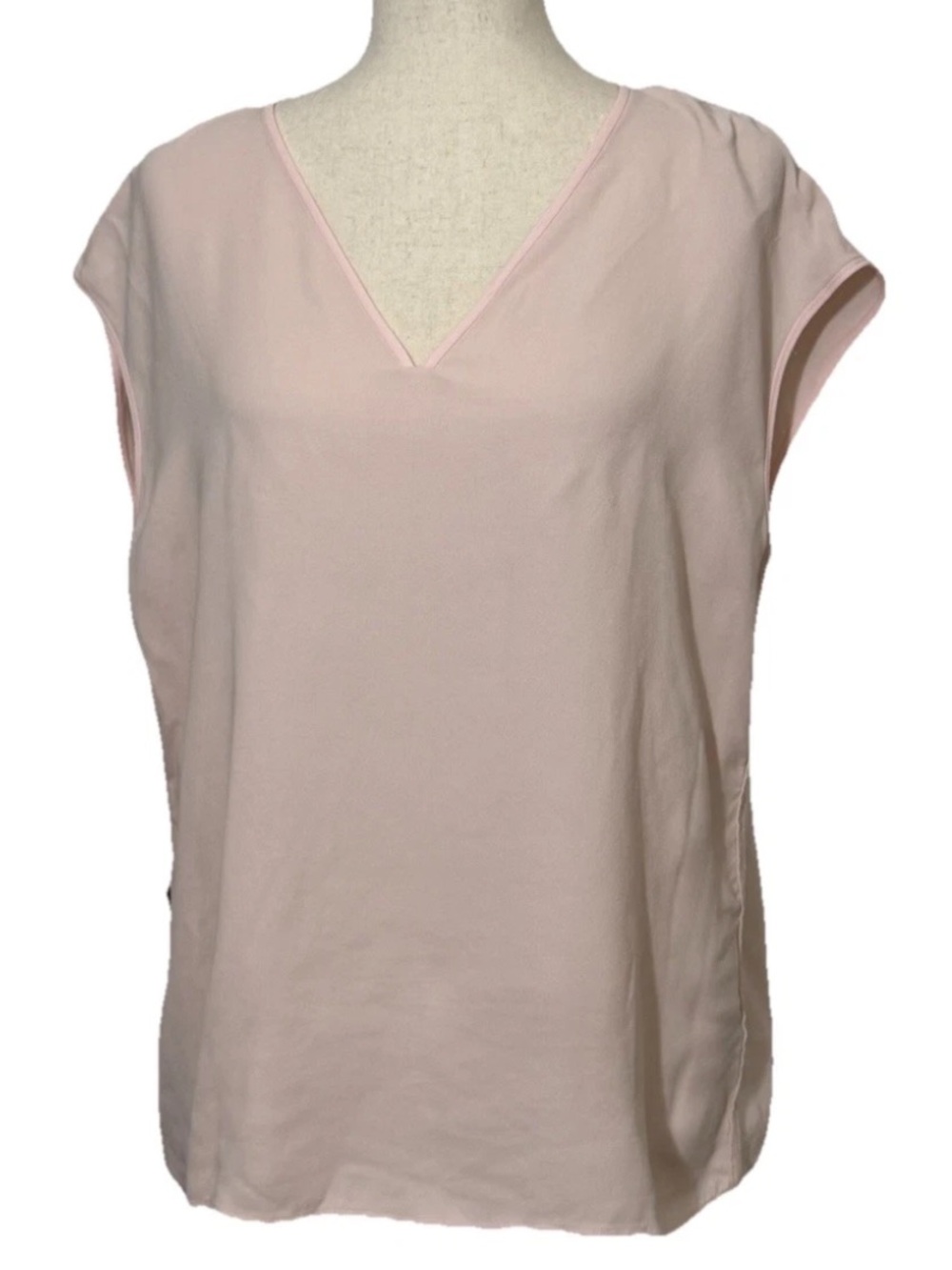 Lafayette 148 New York Women's Blush Pink silk V-Neck Cap Sleeve Top size Large